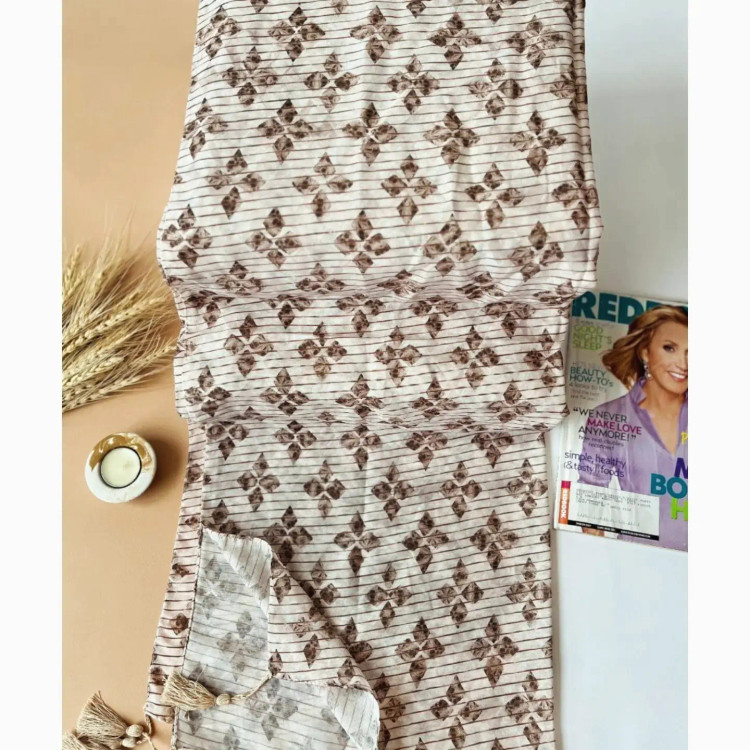 خرید و قیمت شال نخی طرحدار کرم رنگ شیک و سبک