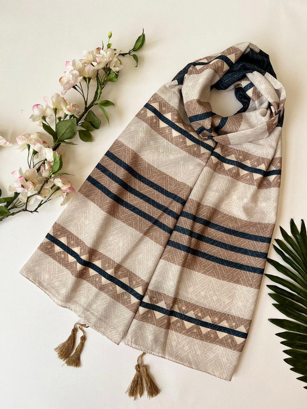 خرید و قیمت شال نخی طرحدار طرح هندسی منگوله دار شیک