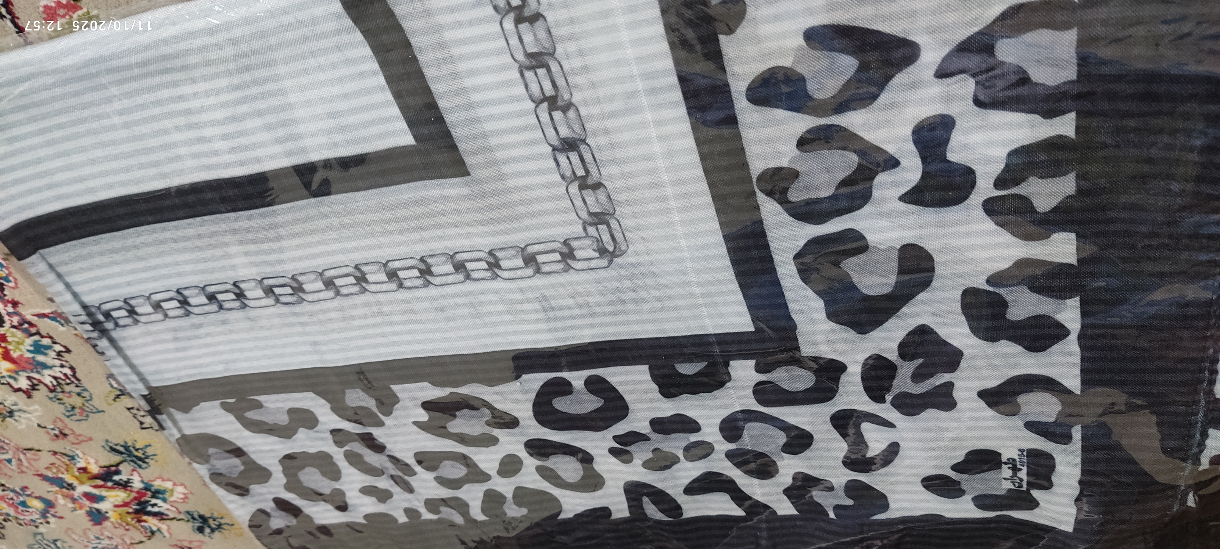 خرید شال نخی طرحدار مشکی سفید شیک زنانه