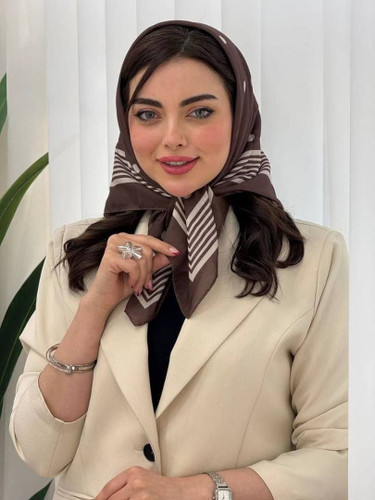 خرید و قیمت مینی اسکارف نخی موکا طرح دار