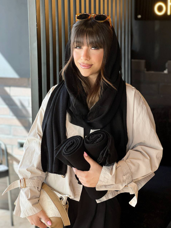 قیمت شال بافتنی زنانه مشکی ساده تک رنگ