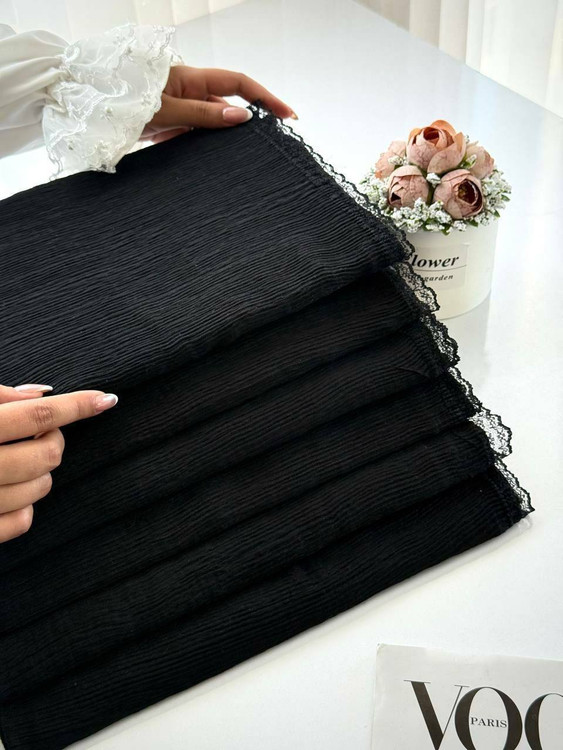 خرید شال نخی برشکا دور دانتل مشکی ساده