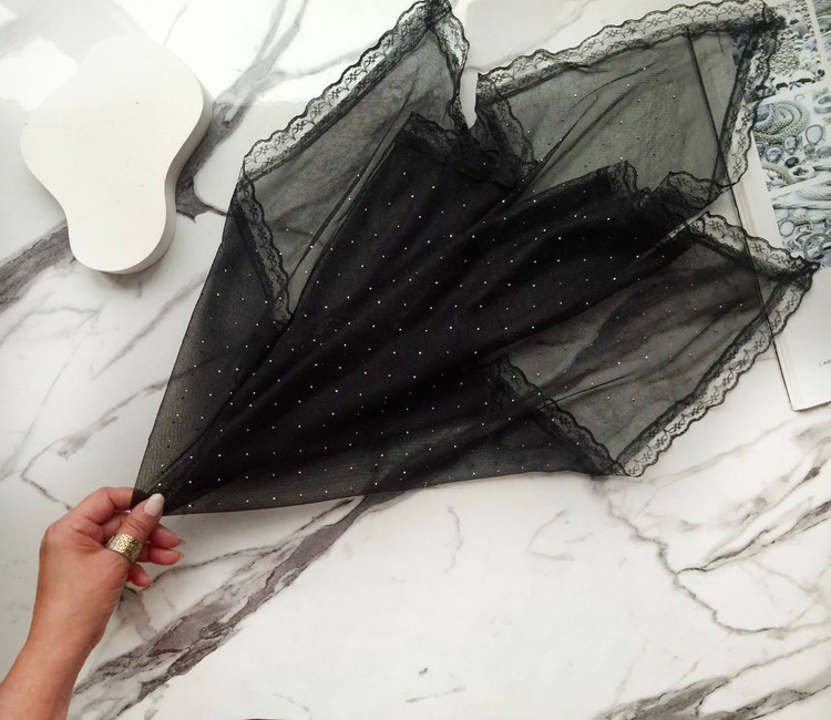 خرید و قیمت مینی اسکارف توری دور گیپور نگینی