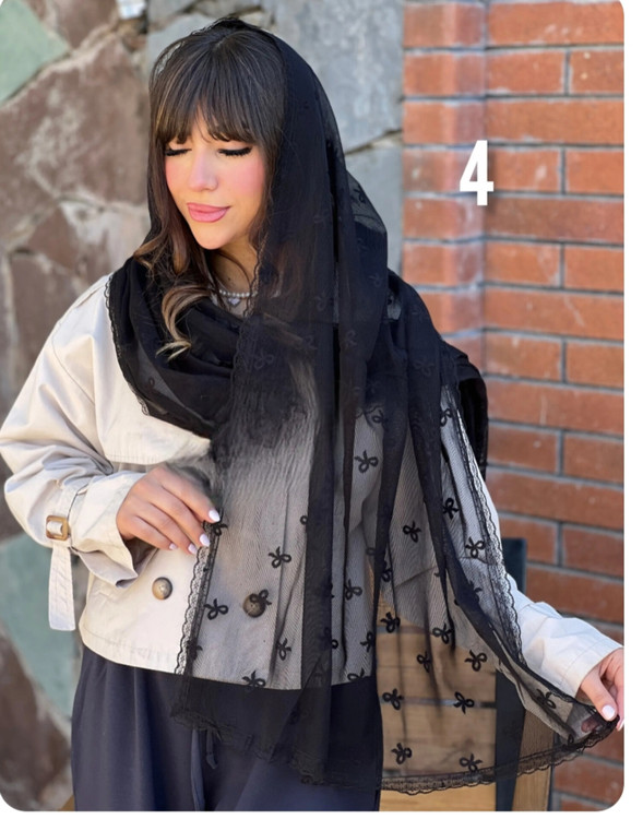 خرید شال تور حاشیه دانتل مشکی زنانه