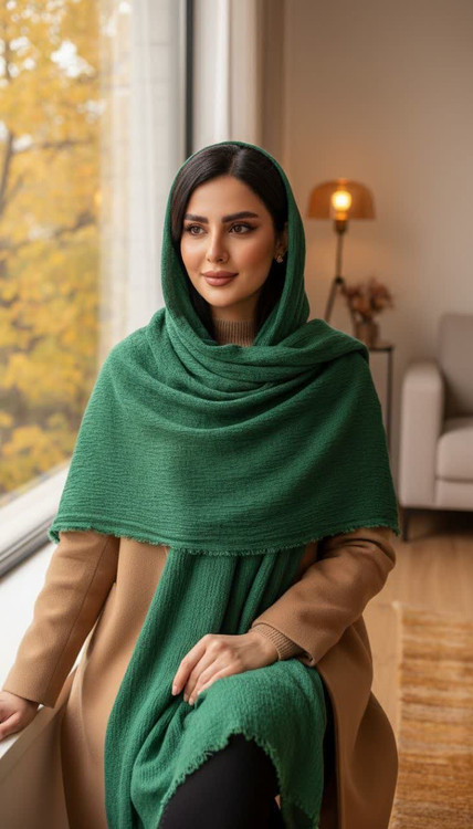 خرید شال سبز ساده تک رنگ