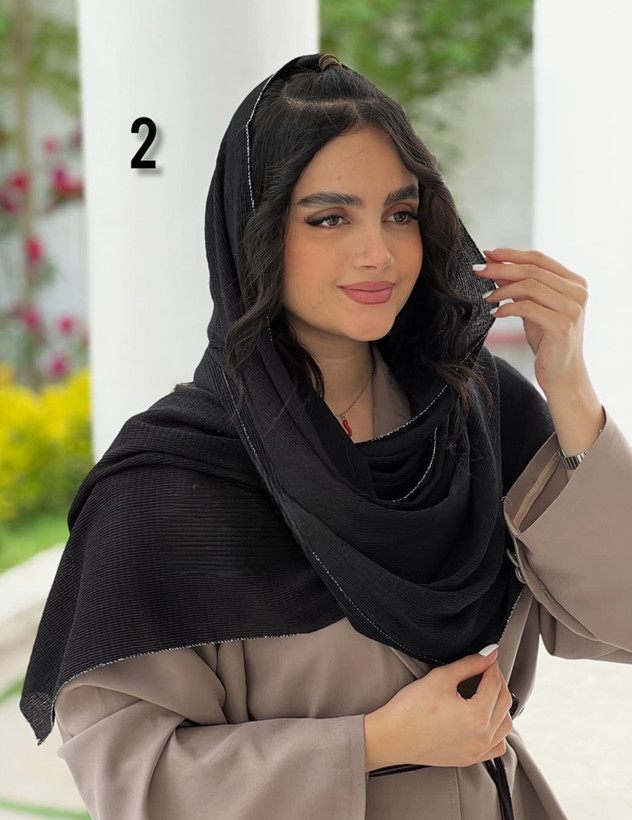 خرید آنلاین شال پلیسه حاشیه لمه مشکی تک رنگ