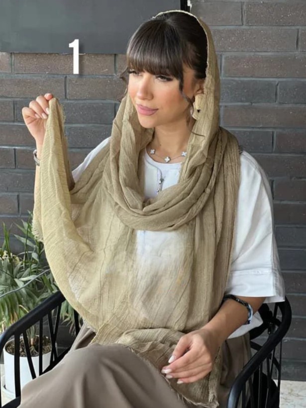 خرید شال دورریش کنفی کرم رنگ ساده