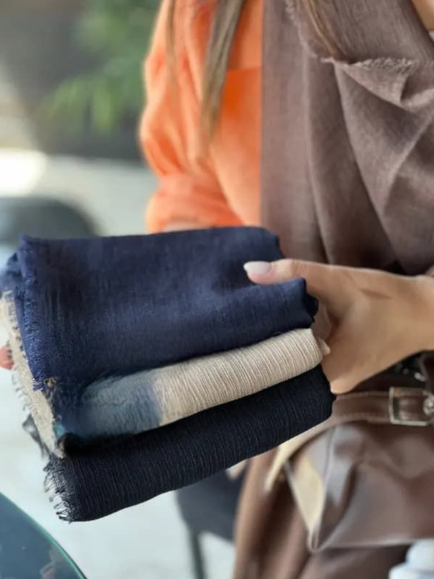 خرید شال نخی تابستانه تک رنگ دورریش