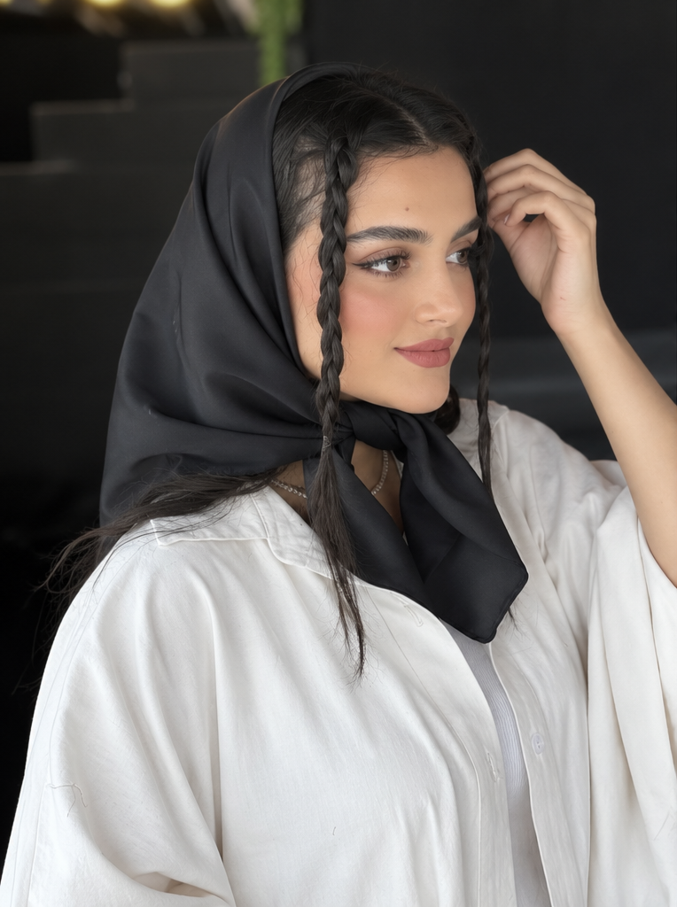 خرید و قیمت مینی اسکارف ساتن مشکی تک رنگ
